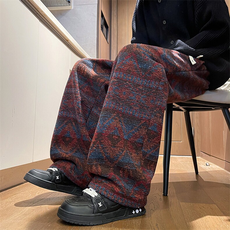 8XL-M羊羔绒裤子男冬季加绒加厚民族风重磅针织棉裤大码KZ023P78,男装休闲裤,电商B312