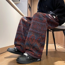 8XL-M羊羔绒裤子男冬季加绒加厚民族风重磅针织棉裤大码KZ023P78，男装休闲裤，电商B312
