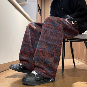 8XL-M羊羔绒裤子男冬季加绒加厚民族风重磅针织棉裤大码KZ023P78图片