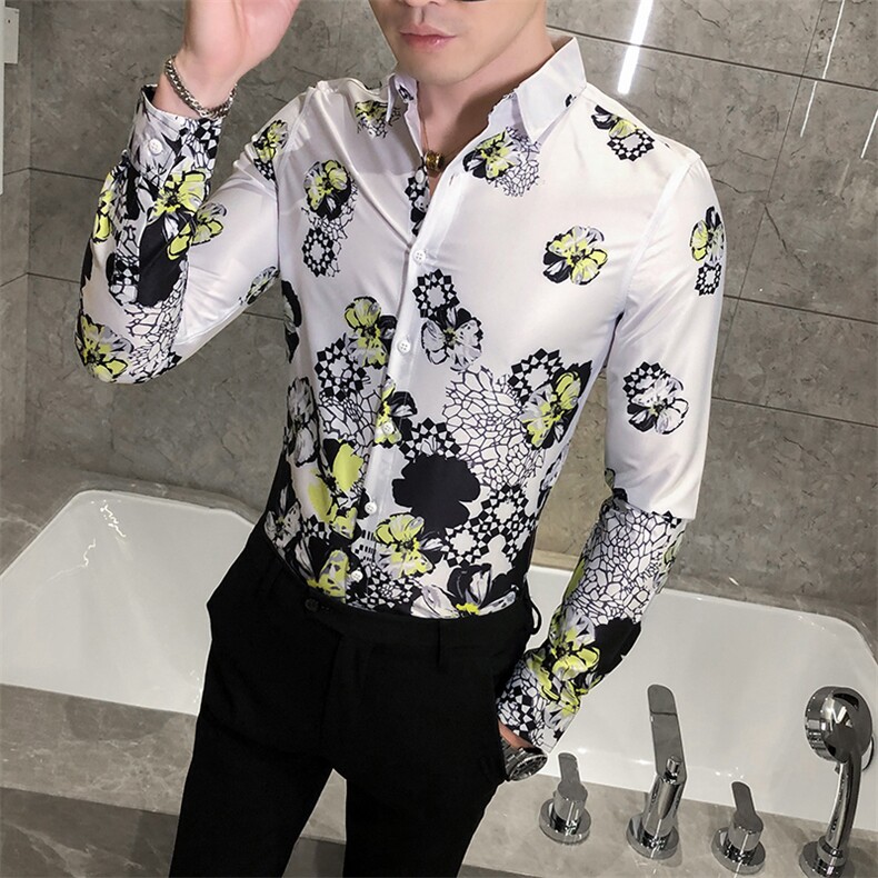 2021春秋男衬衫英伦长袖上衣印花男装韩版修身四季潮流衬衣H634-P55，男装衬衫，星座419（原A233）