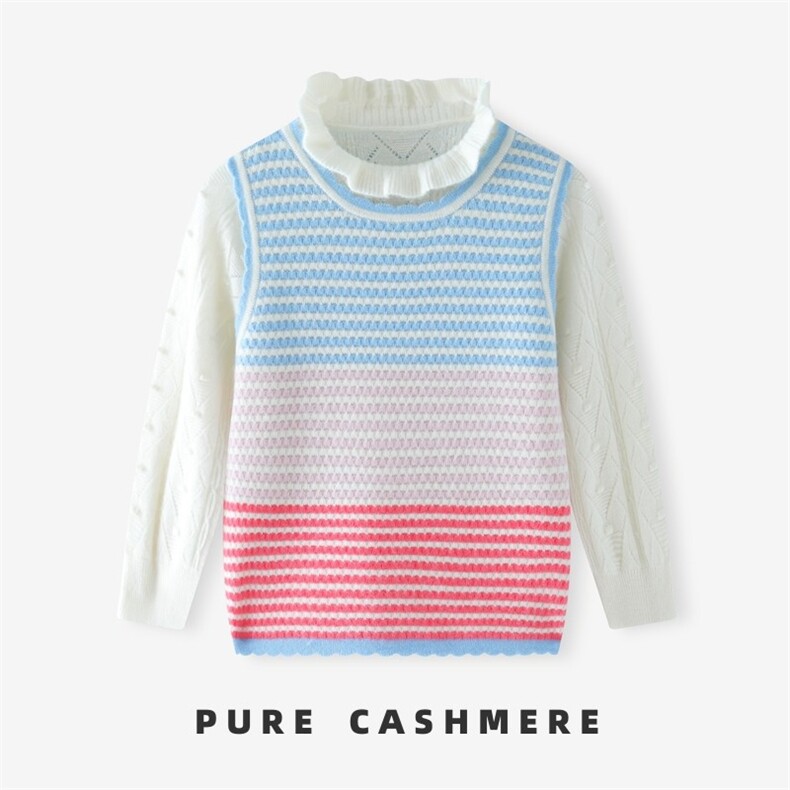 羊绒儿童马甲毛衣甜美可爱条纹设计舒适保暖春秋，童装毛衣，宛庄羊绒