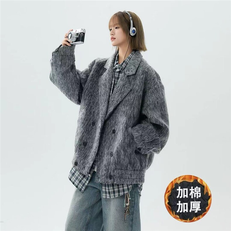现货翻领简约CIEANFIT复古潮流加棉宽松中性外套N60-P125控178,女装短外套,电商A170