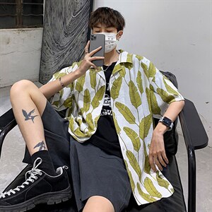2021年春季新款花衬衫女宽松落肩港风衬衫男DS-C407-CS305-P35图片
