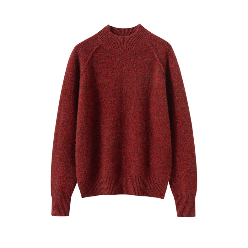 2025年秋季时尚百搭通勤简约休闲半高花纱加厚，女装羊毛衫，邦太羊绒