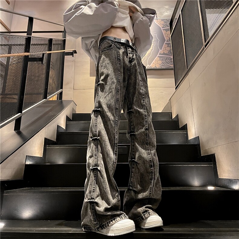 复古水洗做旧牛仔裤褶皱设计感微喇长裤A061-EX50200-特批45控78，男装牛仔裤，电商A061