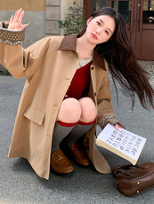 风衣女中长款2025年秋秋新款时尚百搭撞色拼接小个子时髦休闲外套，女装风衣，蝶眷