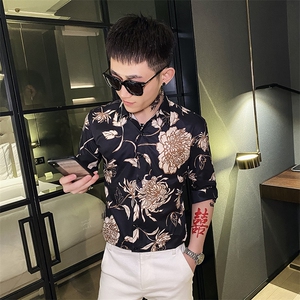 312A-103-P55 新款社会小伙中袖衬衫韩版潮流男士五分袖衬衣C图片