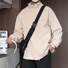 JK5002/P65秋装新款个性简约纯色立领夹克男潮流飞行员上衣外套，男装夹克，电商A141