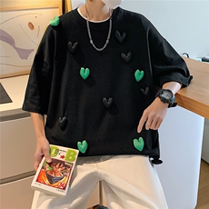 1港风运动情侣大码M-5XL嘻哈网红小爱心圆领短袖T恤DT7742P55控78，男装T恤，星座226-2