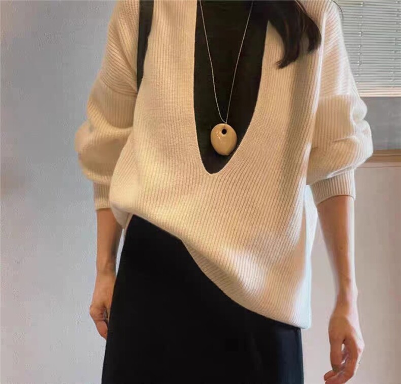 时尚潮流女士大V领羊毛衫两件套修身显瘦百搭款,女装羊毛衫,恒恩羊绒