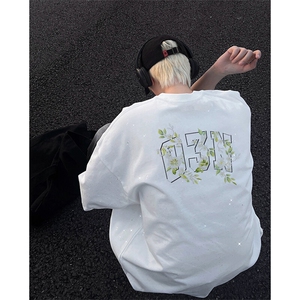 可48小时发货支持抖音得物来样二开 美式满天星亮片短袖T恤MTX634图片