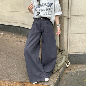 美式复古辣妹深灰色弯刀牛仔裤子图片