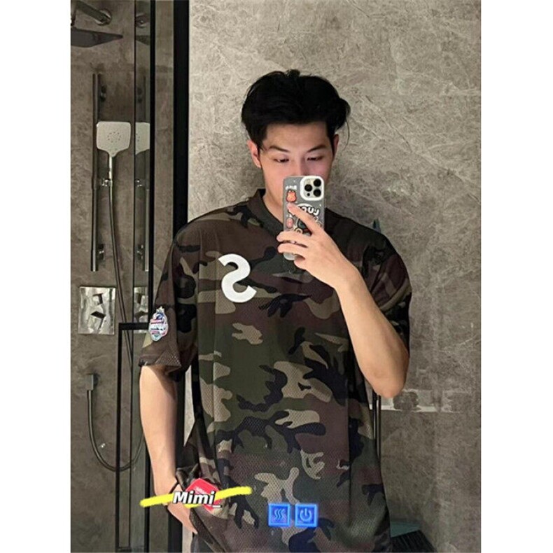 S字母棒球衫迷彩网眼短袖T恤男女夏季休闲亨利衫半袖上衣 TT14图片