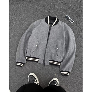 毛呢夹克男秋冬季潮牌高级感短款棉衣外套宽松复古棒球服图片
