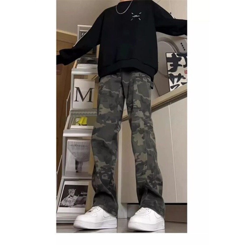 美式vibe风迷彩裤子男款夏薄款高街复古伐木裤弯刀直筒工装牛仔裤,男装牛仔裤,星座1608-2