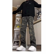 美式vibe风迷彩裤子男款夏薄款高街复古伐木裤弯刀直筒工装牛仔裤，男装牛仔裤，星座1608-2