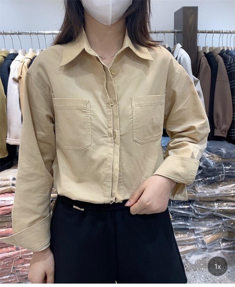 2021秋季新款时尚韩版休闲宽松显瘦长袖纯色光版衬衫,女装衬衫,L·H·X