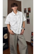 潮流痞帅港风文艺高街上衣休闲韩版宽松扎染复古T恤HY773TP38控68，男装T恤，电商A102B