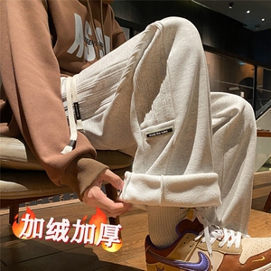 加绒加厚休闲运动卫裤男美式针织直筒裤子715-6-BX09P55（控78）