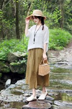 【现货】斜纹苎上衣+双色色织苎半裙，女装半身裙，依鼎衣典