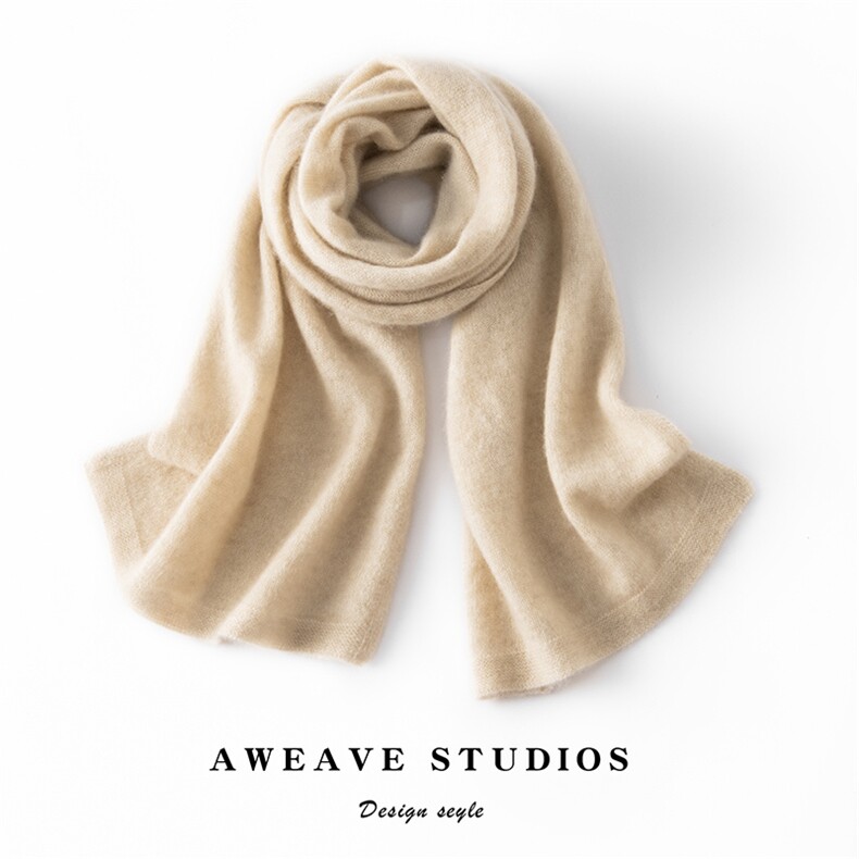 2025春秋新款羊绒围巾女100山羊绒加厚保暖围脖纯色通勤针织围巾，围巾，咔绒特