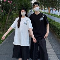万针全刺绣解构设计260克重磅双纱纯棉高品质美式高街短袖T恤特35，男装T恤，电商A486