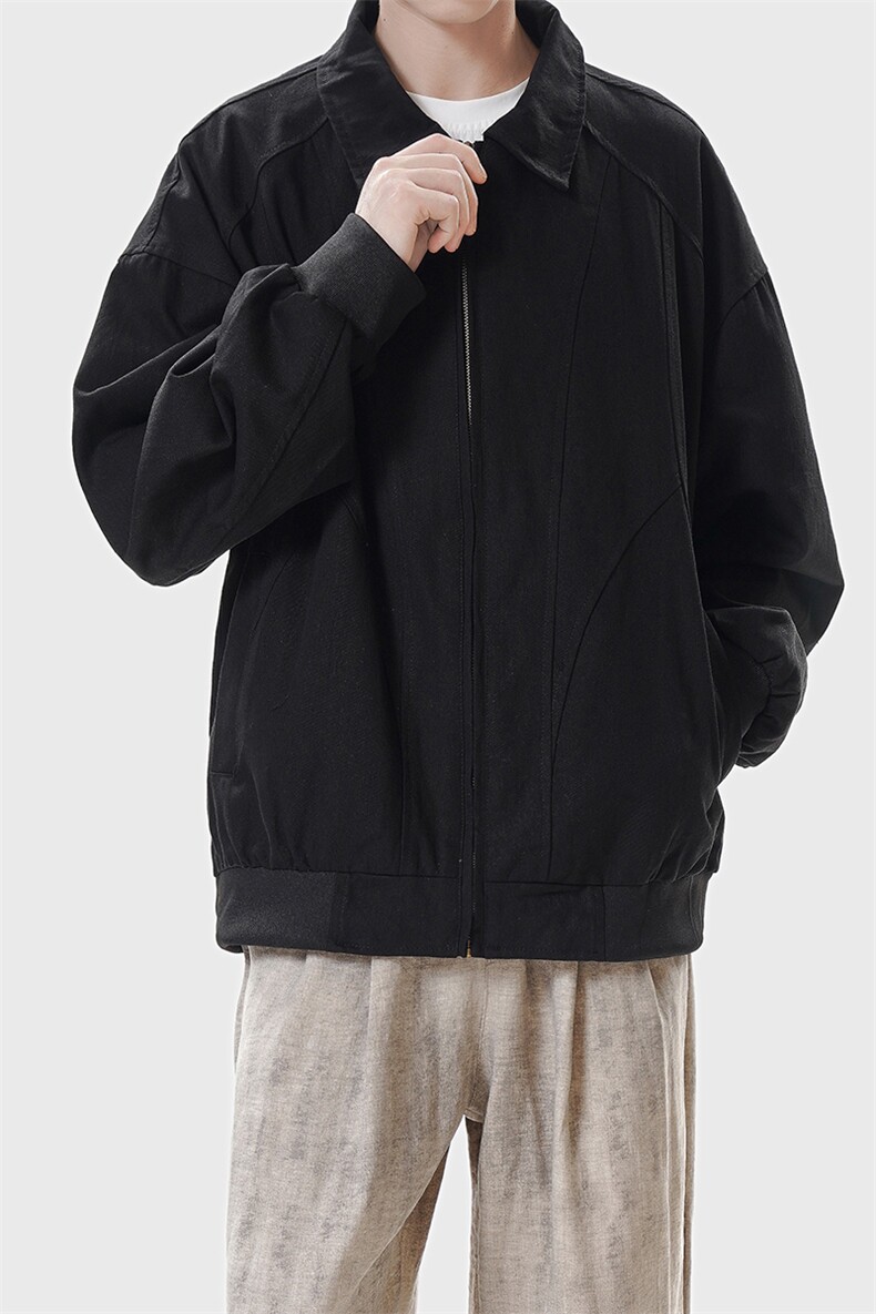 JK010-P85纯色翻领夹克工装男2025新款春秋季百搭宽松简约休闲,男装夹克,电商A178