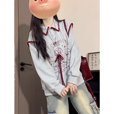 早秋小个子韩系百搭内搭上衣oversize美式高街休闲风灰色印花卫衣，男装卫衣，星座506A