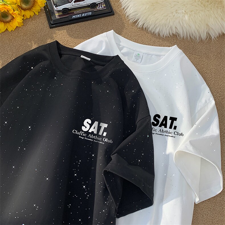 量大优供抖音视频支持得物配合二开美式满天星亮片短袖T恤MTX311,男装T恤,电商A486