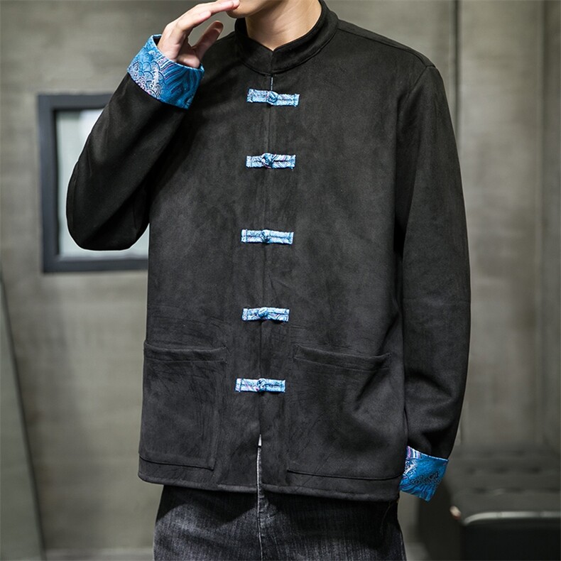 盘扣外套男麂皮绒立领改良汉服刺绣唐装新中式轻风M702/P100，男装民族服装，星座206（原A221）