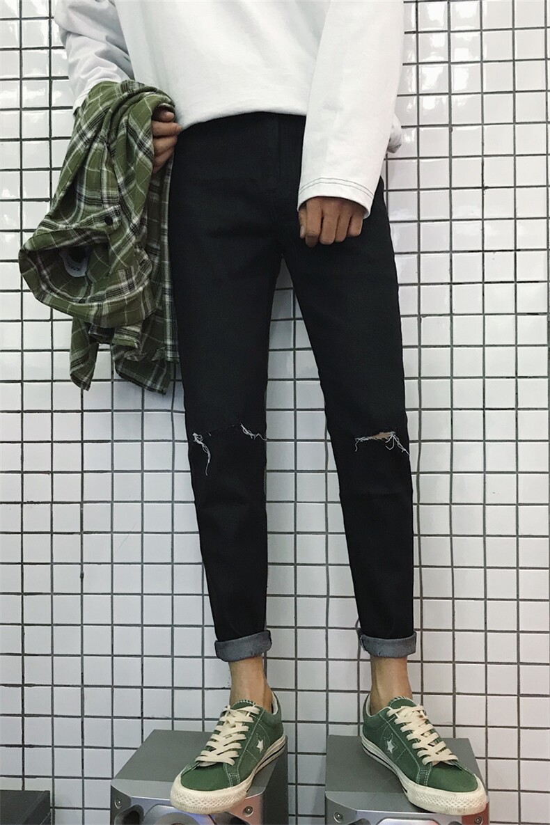 青春流行潮微弹2021年四季薄款绣花破洞九分裤小直脚牛仔裤中低腰拉链,男装牛仔裤,星座1506-1