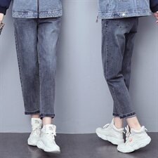 2021秋冬新款时尚休闲宽松显瘦牛仔裤，女装牛仔裤，独衣靓