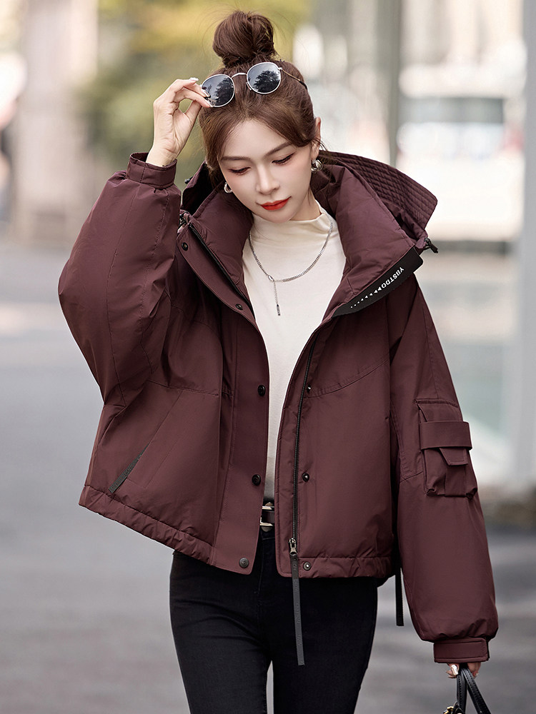 休闲保暖工装羽绒服女2024冬季新款小个子超好看派克服白鸭绒外套,女装羽绒服,依如秀(原杭风阁)