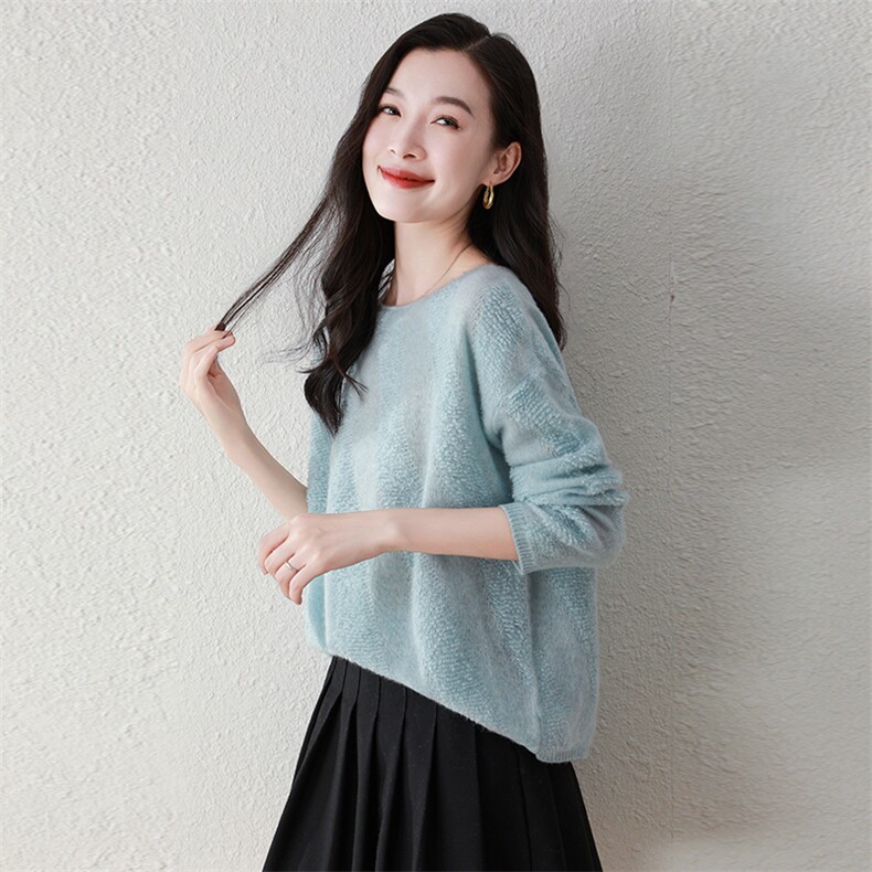 100%纯山羊绒秋冬新款时尚一字领斜条纹羊绒衫百搭上衣女,女装羊绒衫,阿舍尔精品