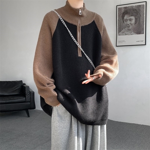 8XL-M撞色半拉链毛衣宽松慵懒风插肩袖大码针织衫外套MY1513/P75图片
