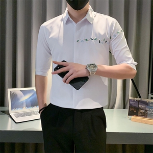 B216  6505 P50 2025夏装新款潮男刺绣中袖衬衫 社会小伙风 潮图片