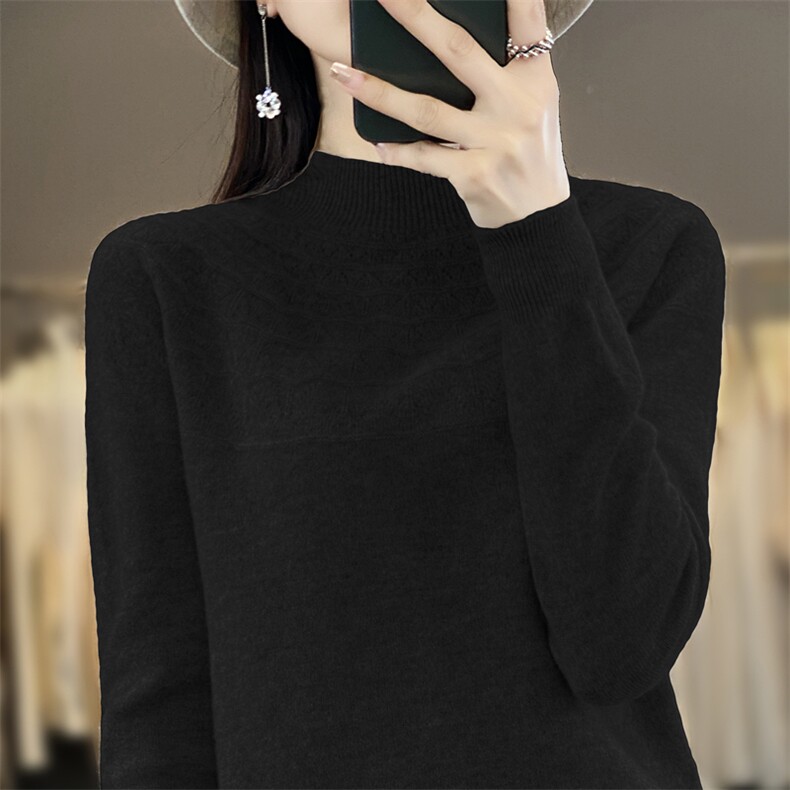 一线成衣无缝针织半高领毛衣女秋冬新款提花设计感小众打底毛衫新图片