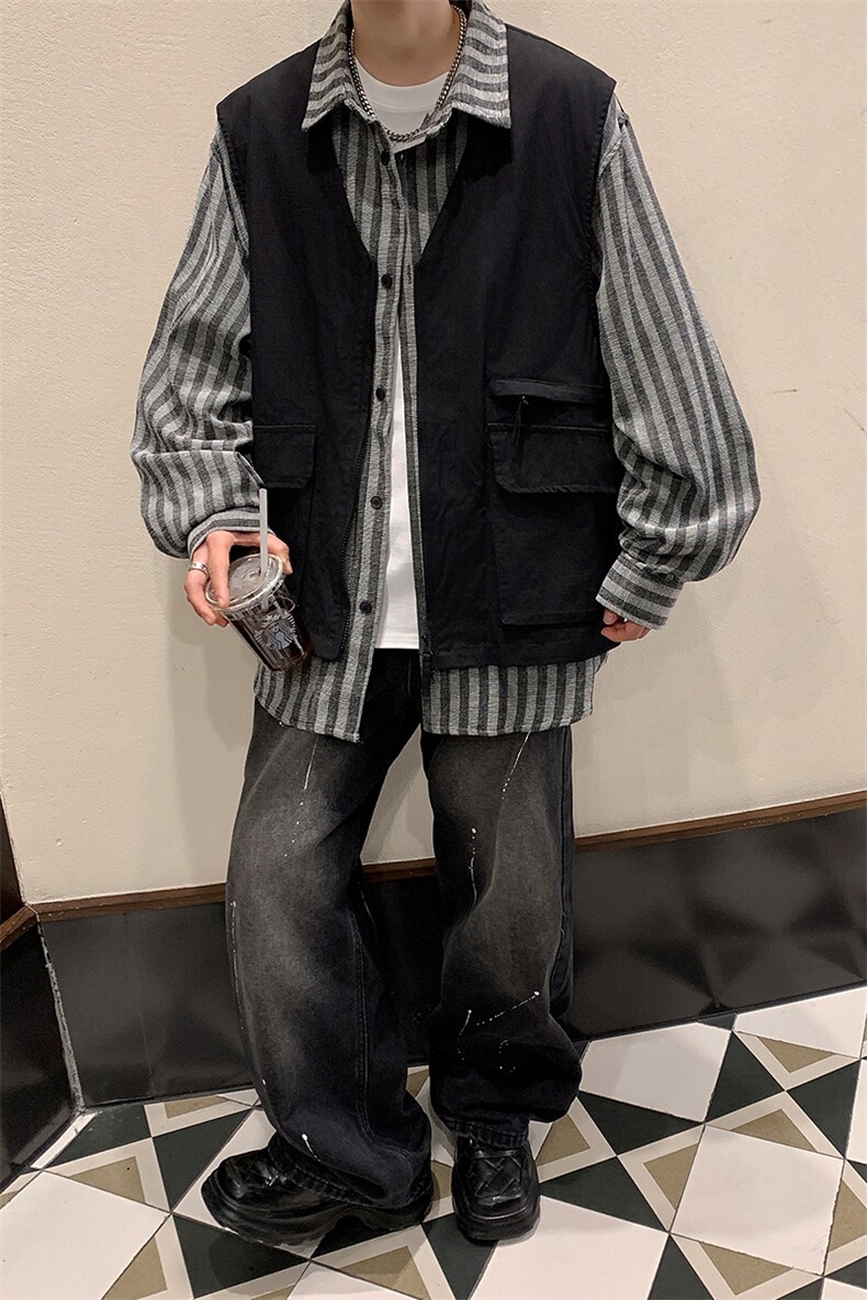 8XL-M特大码衬衫男假两件拼接衬衫新中式坎肩马甲外穿CS508TP68,男装衬衫,电商D206-1