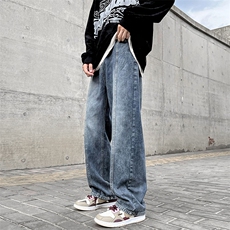 高街vibe潮牌牛仔裤男水洗做旧复古阔腿直筒裤美式裤子N1735-p40，男装牛仔裤，星座1008-1