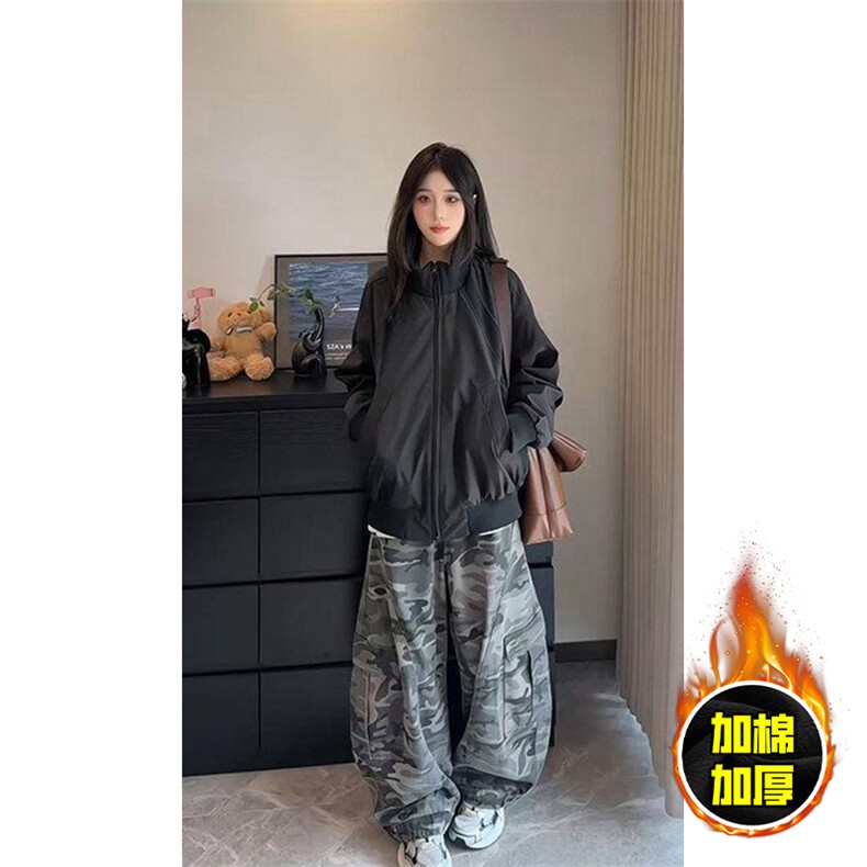 现货冬季美拉德立领飞行夹克廓形高街棒球服加棉加厚棉衣外套,男装夹克,电商A486-1