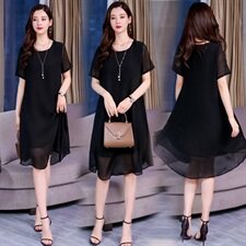 (现货）大码遮肚连衣裙微胖mm洋气减龄韩版加肥加大雪纺裙子200斤，女装连衣裙，深妍伊美