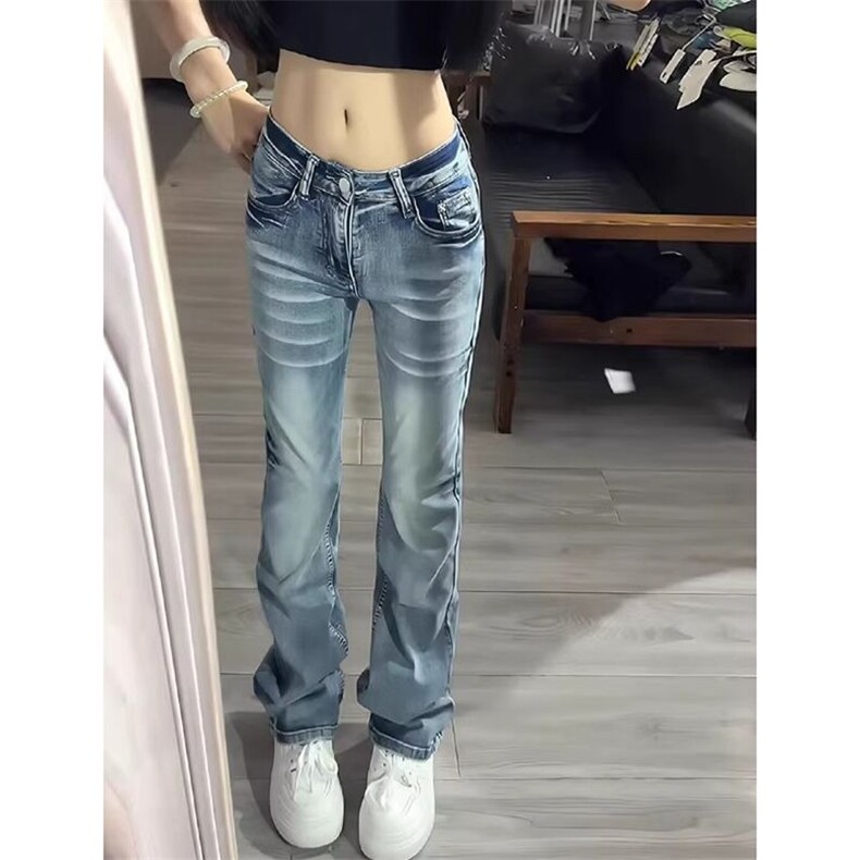辣妹高街嘻哈毛须微弹牛仔裤女春秋季显瘦时尚设计感直筒牛仔裤潮,男装牛仔裤,星座506A