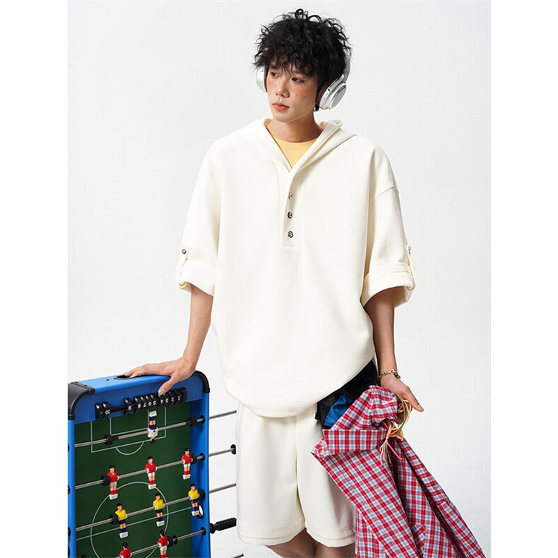 8XL-M 高品质莫代尔空气层套装连帽短袖男上衣五分裤两件套TZ110图片
