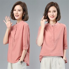 时尚休闲女2025新款韩版夏季短袖宽松棉麻复古国风洋气，女装T恤，璐依舞