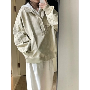 春季新款韩版时尚百搭斜拉链立领宽松冲锋衣外套女 J219图片
