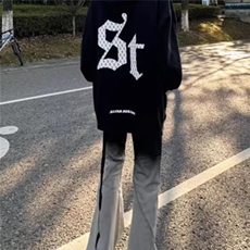 渐层色飘带微喇叭牛仔裤男百搭堆积显腿长修身直筒裤AM8038P45，男装牛仔裤，星座1013-5