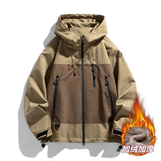 AJ129-P98冬季加绒加厚连帽冲锋衣防风防水插色拼接棉衣外套，男装棉衣，星座109