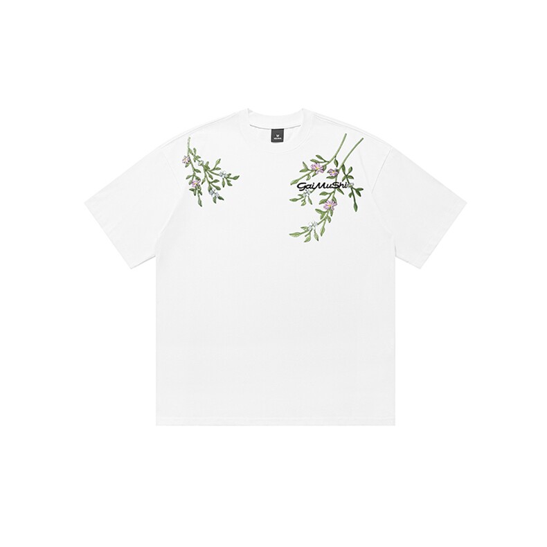 网图有货美式花卉刺绣短袖T恤男女夏季潮牌宽松情侣tA415-P35,男装T恤,星座1505