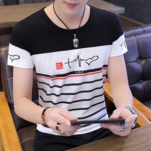 款5022男士短袖t恤韩版修身圆领条纹半袖体恤衫男潮流图片