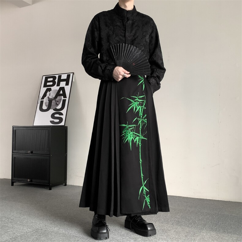 春夏装新中式风改良竹子印花百褶马面裙复古A字裙男女潮流复古,男装休闲裤,星座909